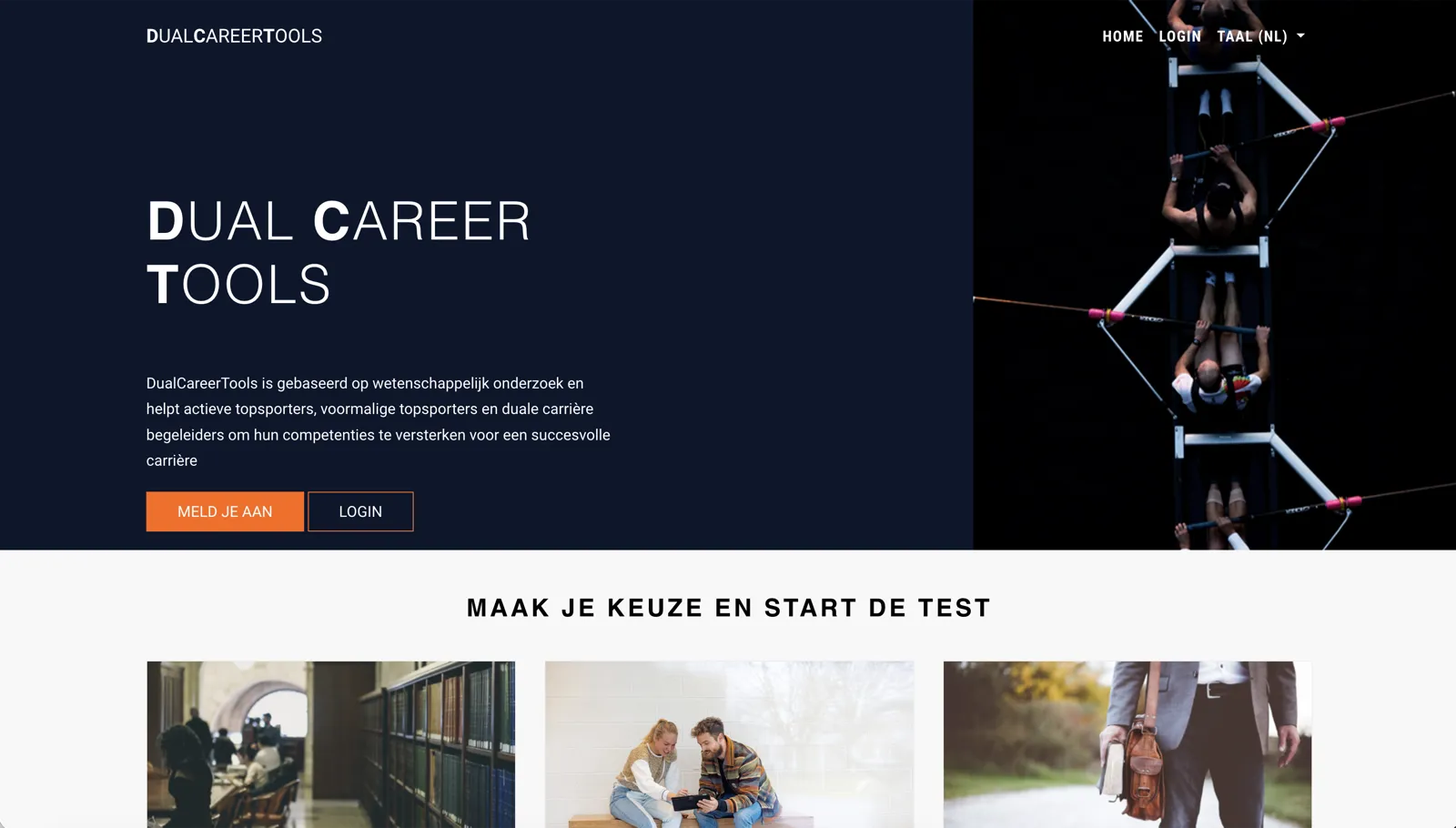 Dual Career Tools — screenshot van het assessmentplatform